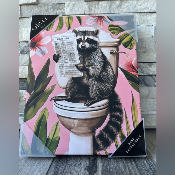 Raccoon on Toilet reading Paper “ Always Flush “  Bathroom Wall Art Home Decor - Picture 6 of 11